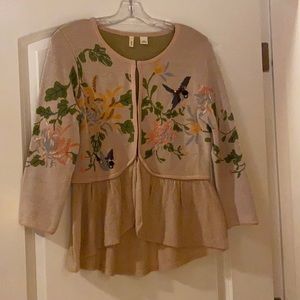 Anthropologie rose pink wool peplum cardigan Sz XS